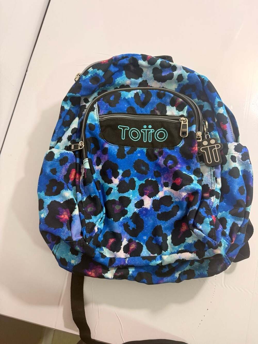 Totto Acuareles School Backpack Blue Leopard Print